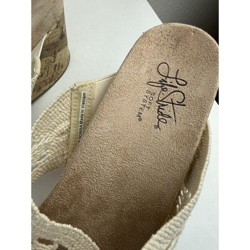 LifeStride Cream Donna Woven Crochet Cork Wedge Slide Sandals Womens Size 8.5 - Picture 8 of 9
